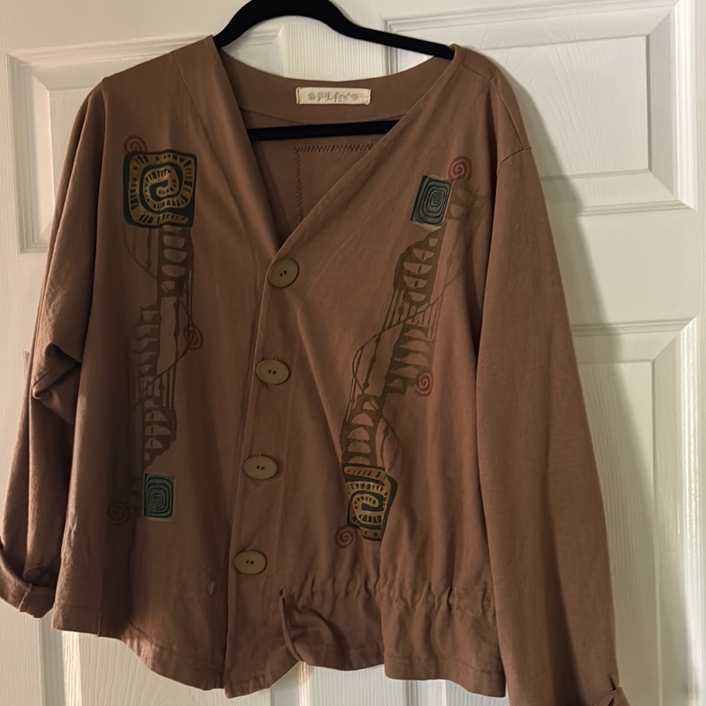 Blue Fish Brown Jacket with Artistic Patterns